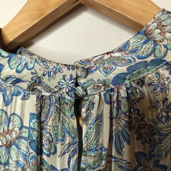 Ophelia Roe Top Floral Paisley Metallic Boho Balloon Sleeve - Picture 10 of 11